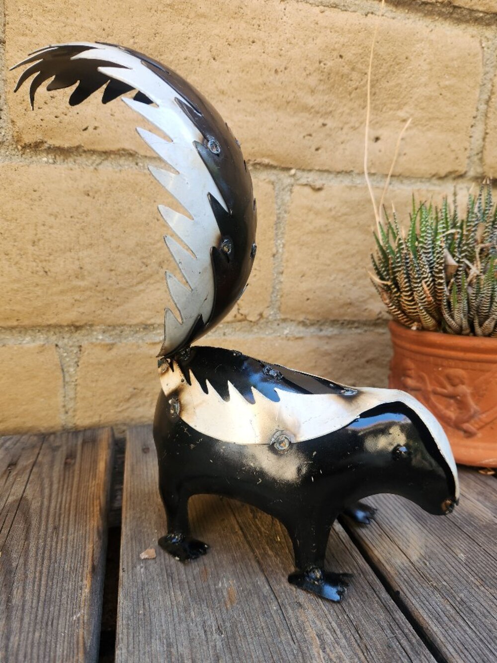 11" H, Baby Skunk Distress Metal Statue Garden and Home Art Decoration